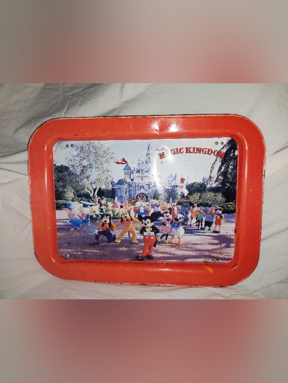 Walt Disney Productions Folding Metal Bed Tray Red Mickey Mouse Pluto Goofy